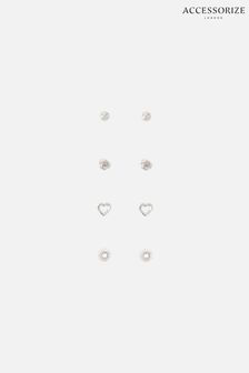 Accessorize White Sterling Silver Mix Stud Earrings Multipack