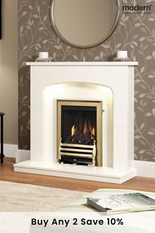 Be Modern White Tasmin Marble Curved Arch Fireplace Surround