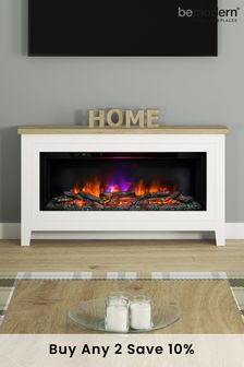 Be Modern Ash White Poulton Timber Widescreen Electric Fireplace and Surround Suite