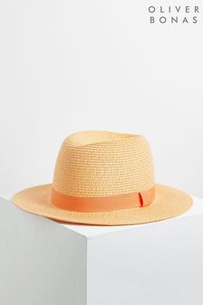Oliver Bonas Orange Rainbow Straw Fedora Hat