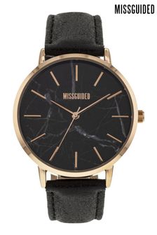 Missguided Black Strap And Marble Dial Watch