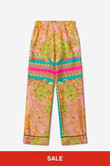 Versace Girls Silk Barocco Goddess Trousers in Multicoloured