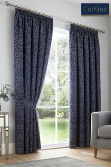 Curtina Blue Lamina Pencil Pleat Curtains