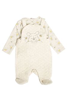 Disney Natural Winnie the Pooh Quilted Dungaree And Top Set