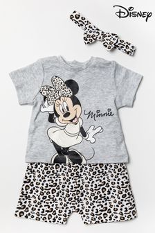 Disney Grey Minnie Mouse Leopard Top, Short And Headband Set