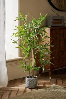Green Artificial Bamboo Tree Plant In Concrete Pot