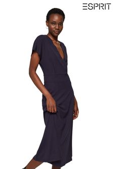 Esprit Navy Blue Wrap-Over Effect Jersey Dress