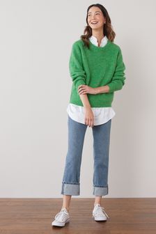 Bright Green Long Sleeve Shirt Layer Ribbed Jumper (T90945) | £38