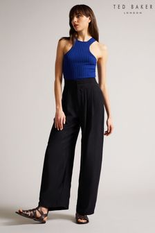 Ted Baker Navy Blue Ronia Pleated Wide Flood Length Trousers