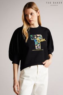 Ted Baker Falici Black Large Sleeve Sweatshirt With T Graphic