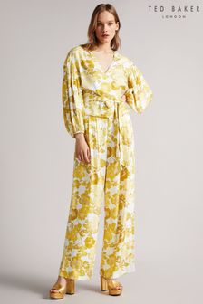 Ted Baker Yellow Ideline Pleated Wide Flood Length Trousers