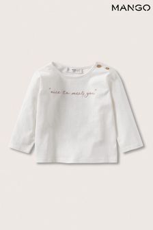Mango White Long-Sleeved T-Shirt With Message