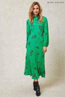 Mint Velvet Kylie Green Print Bias Midi Dress