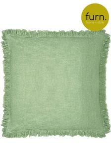 furn. Eucalyptus Green Korin Cotton Slub Fringed Cushion
