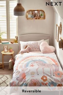 Natural Kids 100% Cotton Ditsy Unicorn Reversible Duvet Cover And Pillowcase Set (T92424) | £24 - £34