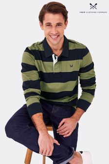 Crew Clothing Company Khaki Green Stripe Cotton Classic Rugby Shirt