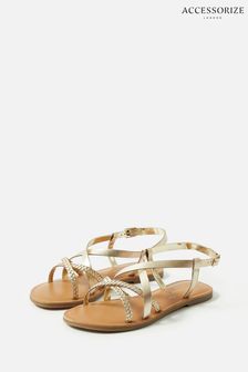 Accessorize Tuscan Gold Leather Plaited Sandals