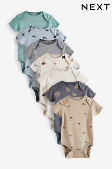 Blue Dinosaur 7 Pack Short Sleeve Baby Bodysuits (T93478) | £18 - £22