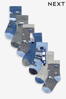 Blue Stripes/Transport 7 Pack Cotton Rich Socks (T94267) | £9 - £11