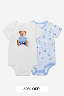 Ralph Lauren Kids Baby Boys Cotton Bodysuits 2 Piece Gift Set in Blue