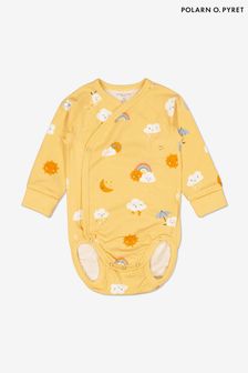 Polarn O. Pyret Yellow Organic Cotton Sunshine and Clouds Wraparound Babygrow Bodysuit