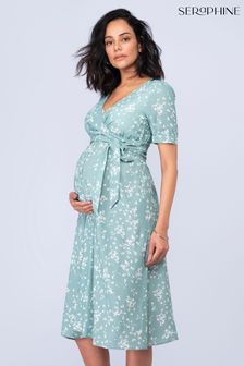 Seraphine Sage Green Floral Maternity And Nursing Midi Dress