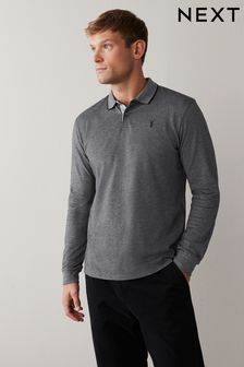 Charcoal Grey Oxford Atelier-lumieresShops Long Sleeve Pique Polo Shirt (T95951) | £24