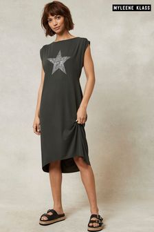 Mint Velvet Green Star Print T-Shirt Dress (T96023) | £89