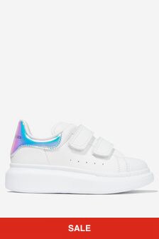 Alexander McQueen Kids Leather Iridescent Velcro Trainers in White