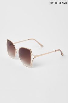 River Island Beige Cream Light Osized Winged Out Glam Metal Sunglasses