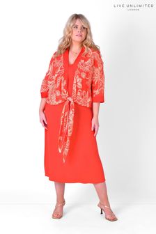 Live Unlimited Curve Red Floral Print Tie Front Jacket And Dress
