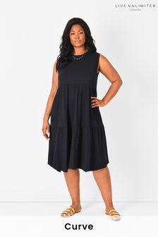 Live Unlimited Black Curve Textured Tiered Dress