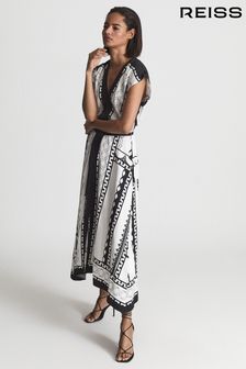 Reiss Hayley Mono Printed Midi Dress