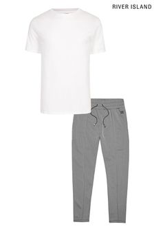 River Island Grey Slim Herringbone Jogger T-Shirts Pack