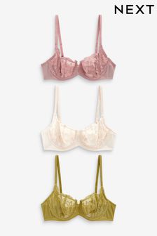 Green/Pink/Cream Non Pad Balcony Lace Bras 3 Pack (T98995) | £36