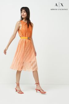 Armani Exchange Coral Pink Ombre Pleated Dress