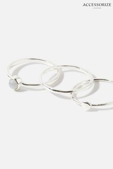 Accessorize Sterling Silver And Blue Agate Stacking Ring Set