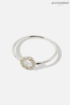 Accessorize White Sterling Silver Sparkle Circle Ring