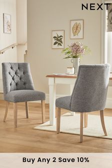 Set of 2 Chunky Weave Mid Grey Wolton Collection Luxe Buttoned Dining Chairs (T99530) | £380