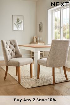 Set of 2 Chunky Weave Mid Natural Wolton Collection Luxe Buttoned Dining Chairs (T99531) | £380