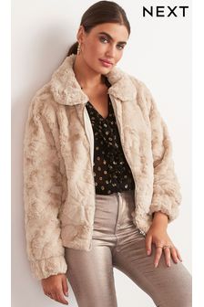 Natural Faux Fur Zip Through Jacket (T99730) | £62