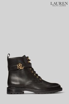 Lauren Ralph Lauren Black Leather Monogram Logo Elridge Biker Boots (T99866) | £199
