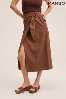 Mango Brown Buckle Wrap Skirt