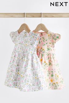 Pale Pink Short Sleeves Baby Jersey Dress 2 Pack (0mths-2yrs) (TF6542) | £14 - £16