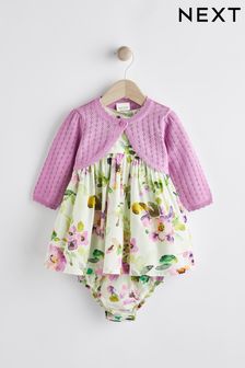 Lilac Purple Floral Baby Woven Prom Dress and Cardigan (0mths-2yrs) (TJ3940) | £28 - £30
