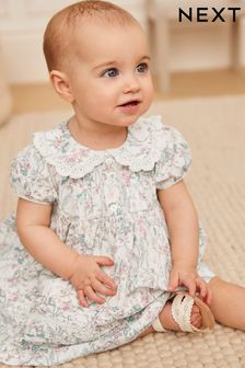 Pink/Lilac Purple/White Floral Woven Baby Prom Dress And Knickers (0mths-2yrs) (TJ7303) | £23 - £25