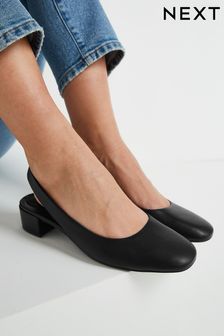 Black Forever Comfort® Leather Slingback Low Block Heels (U00000) | £42