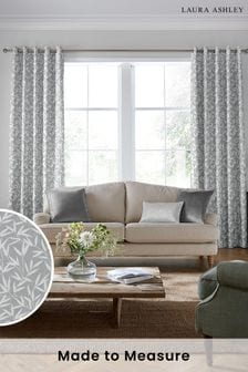 Steel Grey Willow Leaf Chenille Made To Measure Curtains