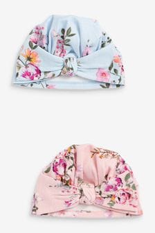Pink/Blue Floral Baby Turbans With Bow 2 Pack (0mths-2yrs) (U00318) | £8