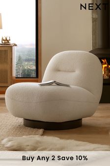 Soft Cosy Bouclé Ivory Natural Otis Swivel Accent Chair (U00432) | £425